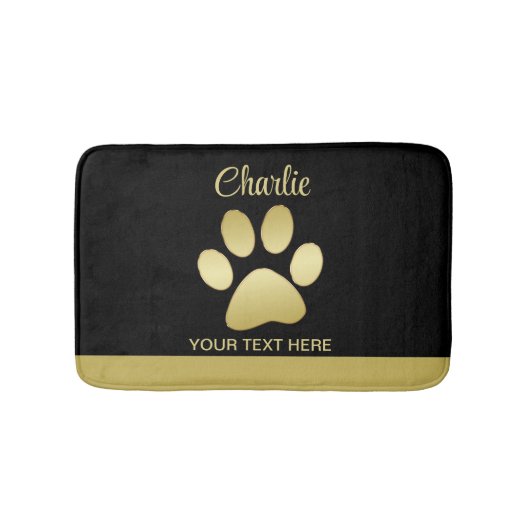 Gold Shiny Dog Paw auf schwarzem Hintergrund Badematte (Vorderseite)