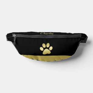 Gold Shiny Dog Paw auf schwarzem Hintergrund Bauchtasche