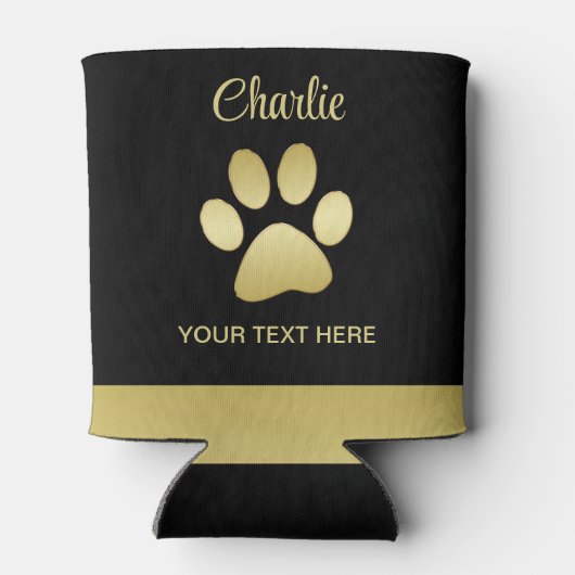 Gold Shiny Dog Paw auf schwarzem Hintergrund Dosenkühler (Rückseite)