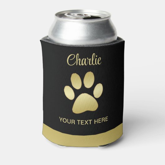 Gold Shiny Dog Paw auf schwarzem Hintergrund Dosenkühler (Kanne Rückseite)