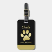 Gold Shiny Dog Paw auf schwarzem Hintergrund Gepäckanhänger (Vorderseite vertikal)