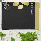 Gold Shiny Dog Paw auf schwarzem Hintergrund Geschirrtuch (Gefaltet)