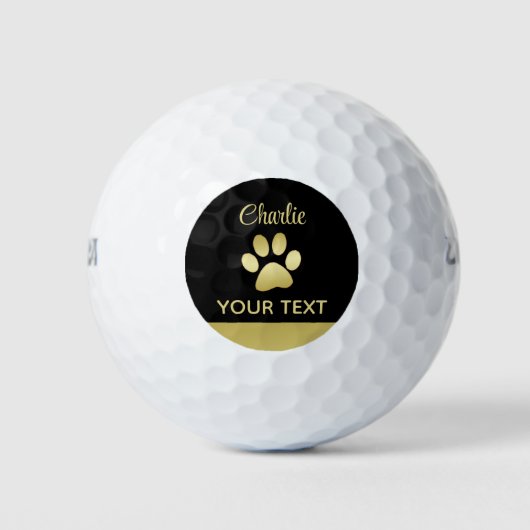 Gold Shiny Dog Paw auf schwarzem Hintergrund Golfball (Vorderseite)