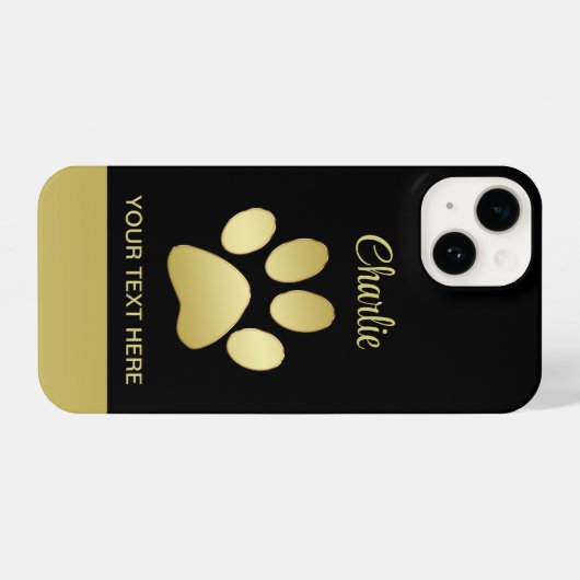 Gold Shiny Dog Paw auf schwarzem Hintergrund iPhone Hülle (Rückseite (Horizontal))