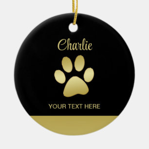 Gold Shiny Dog Paw auf schwarzem Hintergrund Keramik Ornament
