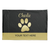 Gold Shiny Dog Paw auf schwarzem Hintergrund Kissenbezug (Rückseite)