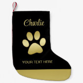 Gold Shiny Dog Paw auf schwarzem Hintergrund Kleiner Weihnachtsstrumpf (Vorderseite)