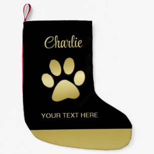 Gold Shiny Dog Paw auf schwarzem Hintergrund Kleiner Weihnachtsstrumpf
