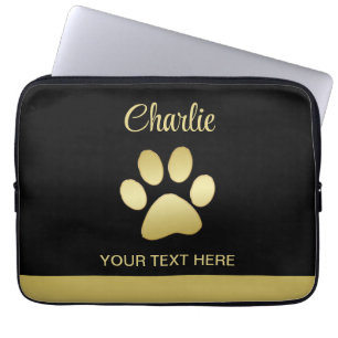 Gold Shiny Dog Paw auf schwarzem Hintergrund Laptopschutzhülle
