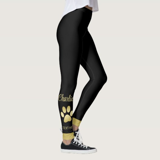Gold Shiny Dog Paw auf schwarzem Hintergrund Leggings (Rechts)