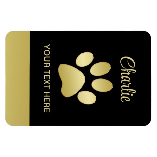 Gold Shiny Dog Paw auf schwarzem Hintergrund Magnet (Horizontal)