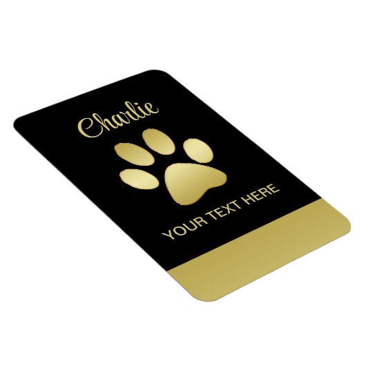 Gold Shiny Dog Paw auf schwarzem Hintergrund Magnet (Rechte Seite)