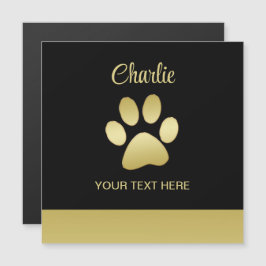 Gold Shiny Dog Paw auf schwarzem Hintergrund Magnetkarte
