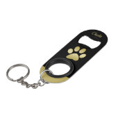 Gold Shiny Dog Paw auf schwarzem Hintergrund Mini Flaschenöffner (Vorderseite Schrägansicht)