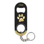 Gold Shiny Dog Paw auf schwarzem Hintergrund Mini Flaschenöffner (Rückseite)