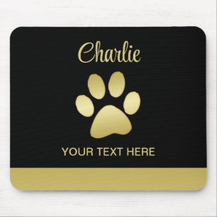 Gold Shiny Dog Paw auf schwarzem Hintergrund Mousepad