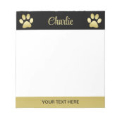 Gold Shiny Dog Paw auf schwarzem Hintergrund Notizblock (Vorderseite)