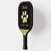 Gold Shiny Dog Paw auf schwarzem Hintergrund Pickleball Schläger (Links)