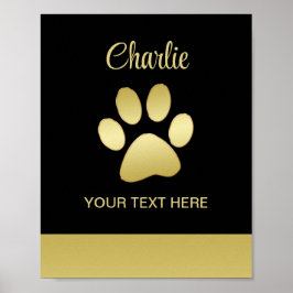 Gold Shiny Dog Paw auf schwarzem Hintergrund Poster