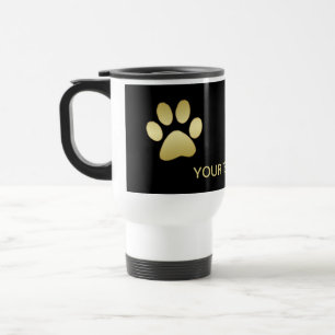 Gold Shiny Dog Paw auf schwarzem Hintergrund Reisebecher