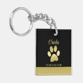 Gold Shiny Dog Paw auf schwarzem Hintergrund Schlüsselanhänger (Vorderseite links)