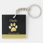Gold Shiny Dog Paw auf schwarzem Hintergrund Schlüsselanhänger (Rückseite)
