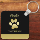 Gold Shiny Dog Paw auf schwarzem Hintergrund Schlüsselanhänger (Rückseite)