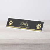 Gold Shiny Dog Paw auf schwarzem Hintergrund Schreibtischnamensplakette (Vorderseite )