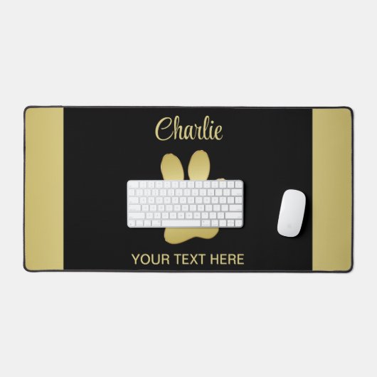 Gold Shiny Dog Paw auf schwarzem Hintergrund Schreibtischunterlage (Tastatur & Maus)