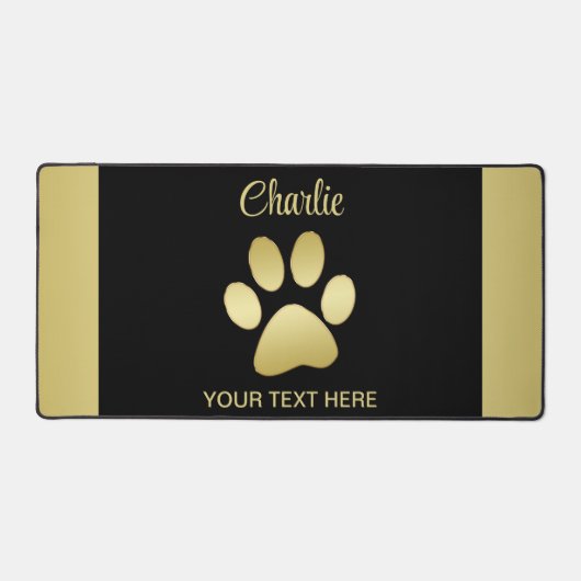 Gold Shiny Dog Paw auf schwarzem Hintergrund Schreibtischunterlage (Vorderseite)