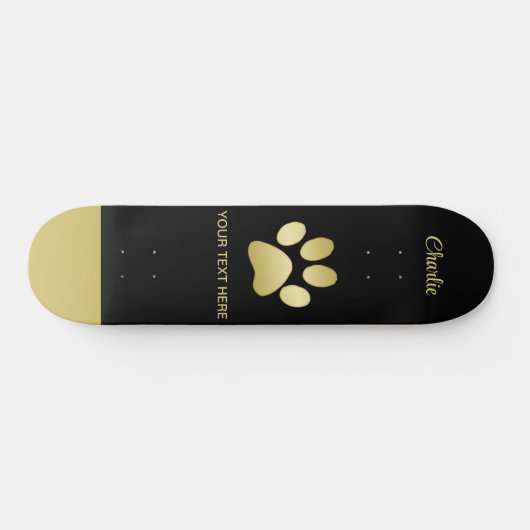 Gold Shiny Dog Paw auf schwarzem Hintergrund Skateboard (Horizontal)