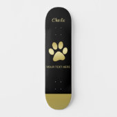 Gold Shiny Dog Paw auf schwarzem Hintergrund Skateboard (Vorderseite)