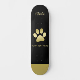 Gold Shiny Dog Paw auf schwarzem Hintergrund Skateboard