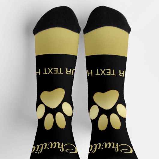 Gold Shiny Dog Paw auf schwarzem Hintergrund Socken (Oben)