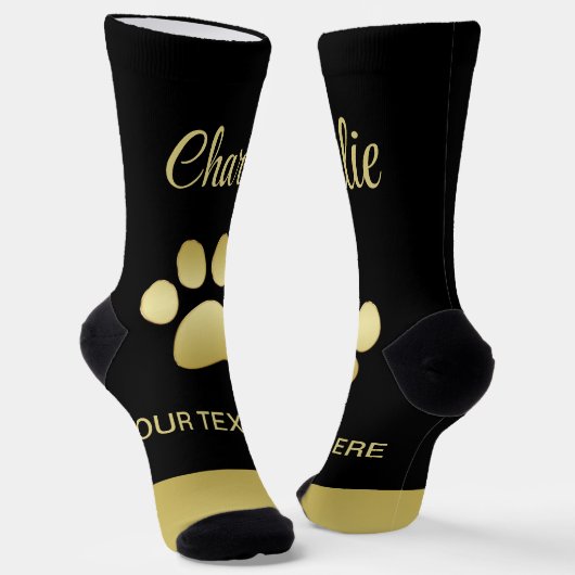 Gold Shiny Dog Paw auf schwarzem Hintergrund Socken (Gewinkelt)