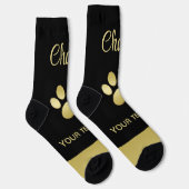 Gold Shiny Dog Paw auf schwarzem Hintergrund Socken (Rechts)