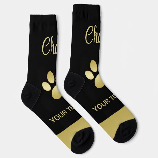 Gold Shiny Dog Paw auf schwarzem Hintergrund Socken (Rechts)