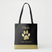 Gold Shiny Dog Paw auf schwarzem Hintergrund Tasche (Vorderseite)