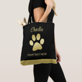 Gold Shiny Dog Paw auf schwarzem Hintergrund Tasche