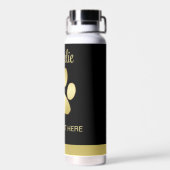 Gold Shiny Dog Paw auf schwarzem Hintergrund Trinkflasche (Rückseite)
