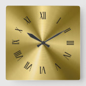 Gold Shiny Metallic Textur römische Zahlen Quadratische Wanduhr (Vorderseite)