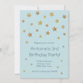 Gold Shiny Stars Light Blue Baby Kindergeburtstag Einladung (Vorderseite)