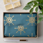 Gold Ship Wheels auf Blue/Green Decoupage Seidenpapier (Geschenk)