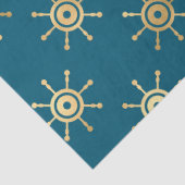 Gold Ship Wheels auf Blue/Green Decoupage Seidenpapier (Detail)