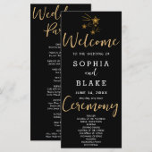Gold Shooting Stars Black Wedding Programm (Vorne/Hinten)