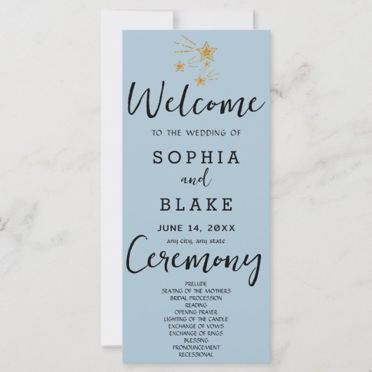 Gold Shooting Stars Blue Gray Wedding Program (Vorderseite)