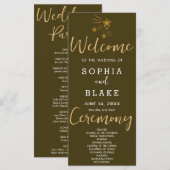 Gold Shooting Stars Brown Wedding Program (Vorne/Hinten)