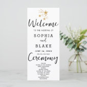 Gold Shooting Stars White Wedding Programm (Stehend Vorderseite)