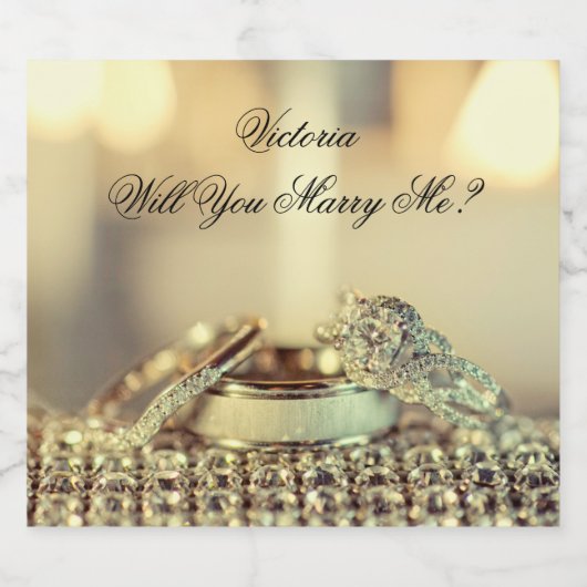 Gold Sie heiraten Me Vorschlag Name Script Wine L Schaumweinetikett (Einzelnes Label)