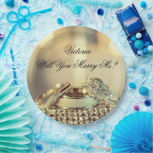 Gold Sie heiraten mir Vorschlag Name Skript Pappteller (Party)